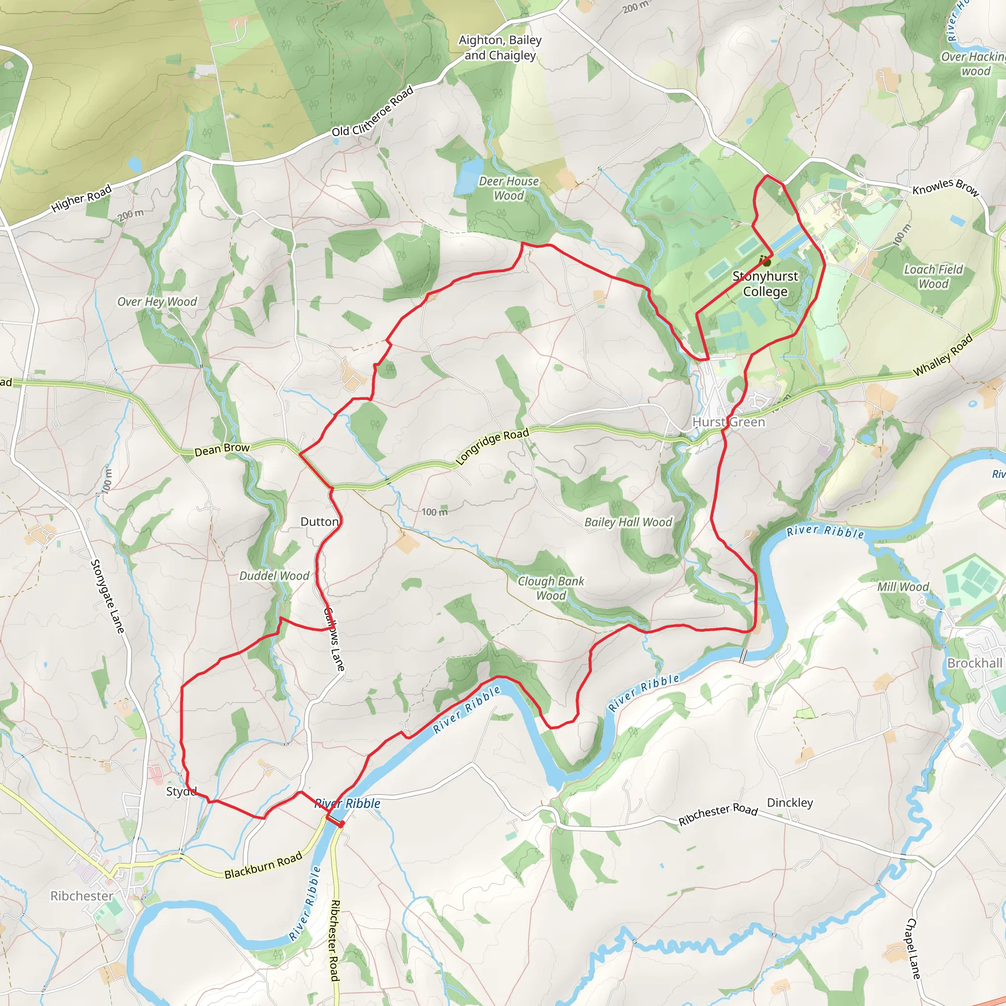 Stydd to Hurst Green Loop Walk mobile static map