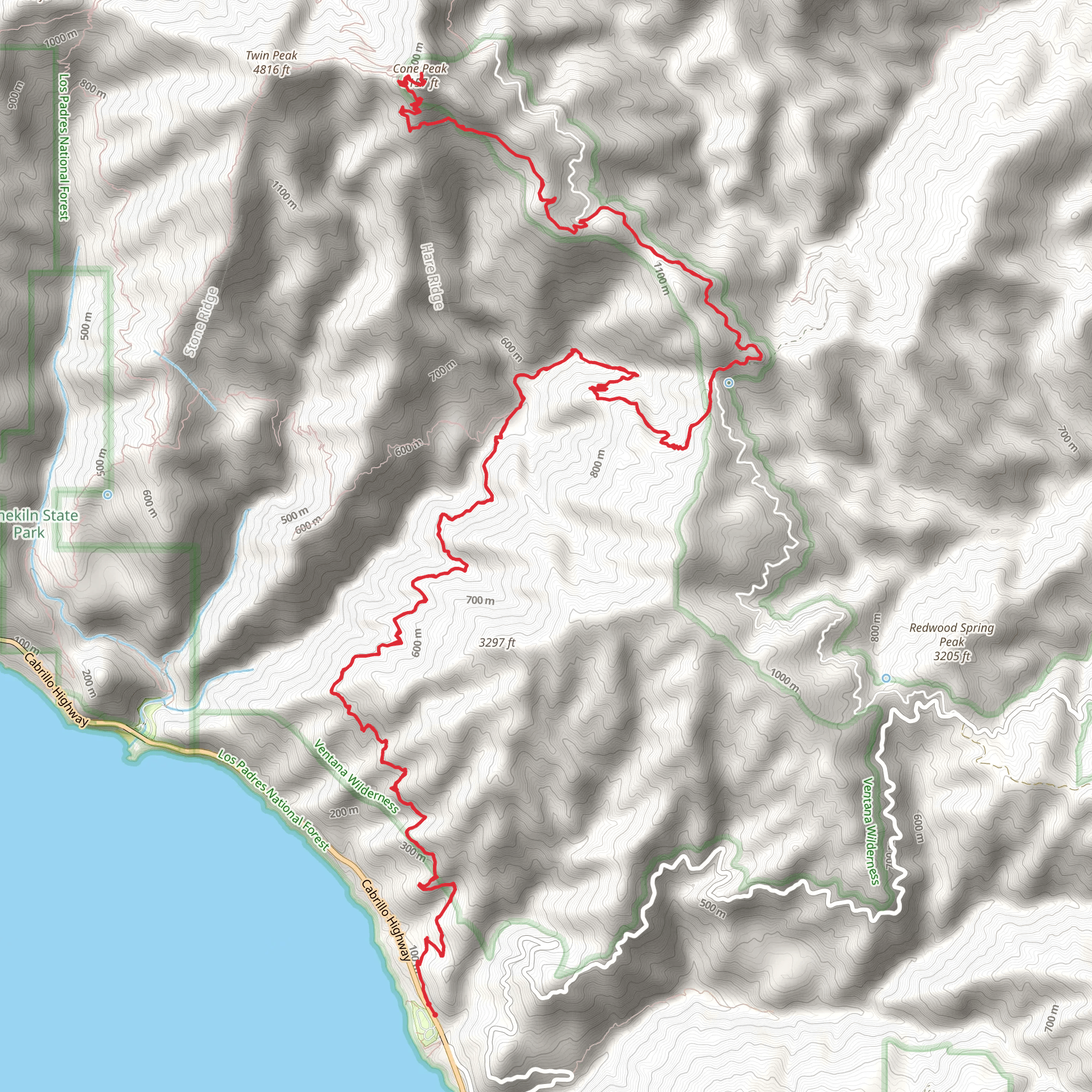 Cone Peak via Vincente Flat Trail mobile static map