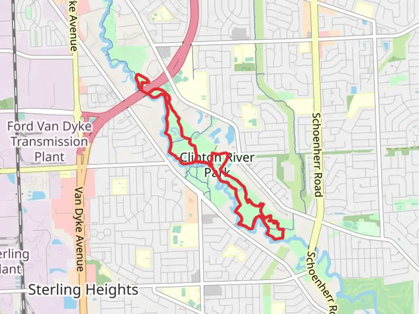 An image depicting the trail Clinton River Park Loop Trail and its surrounding area.