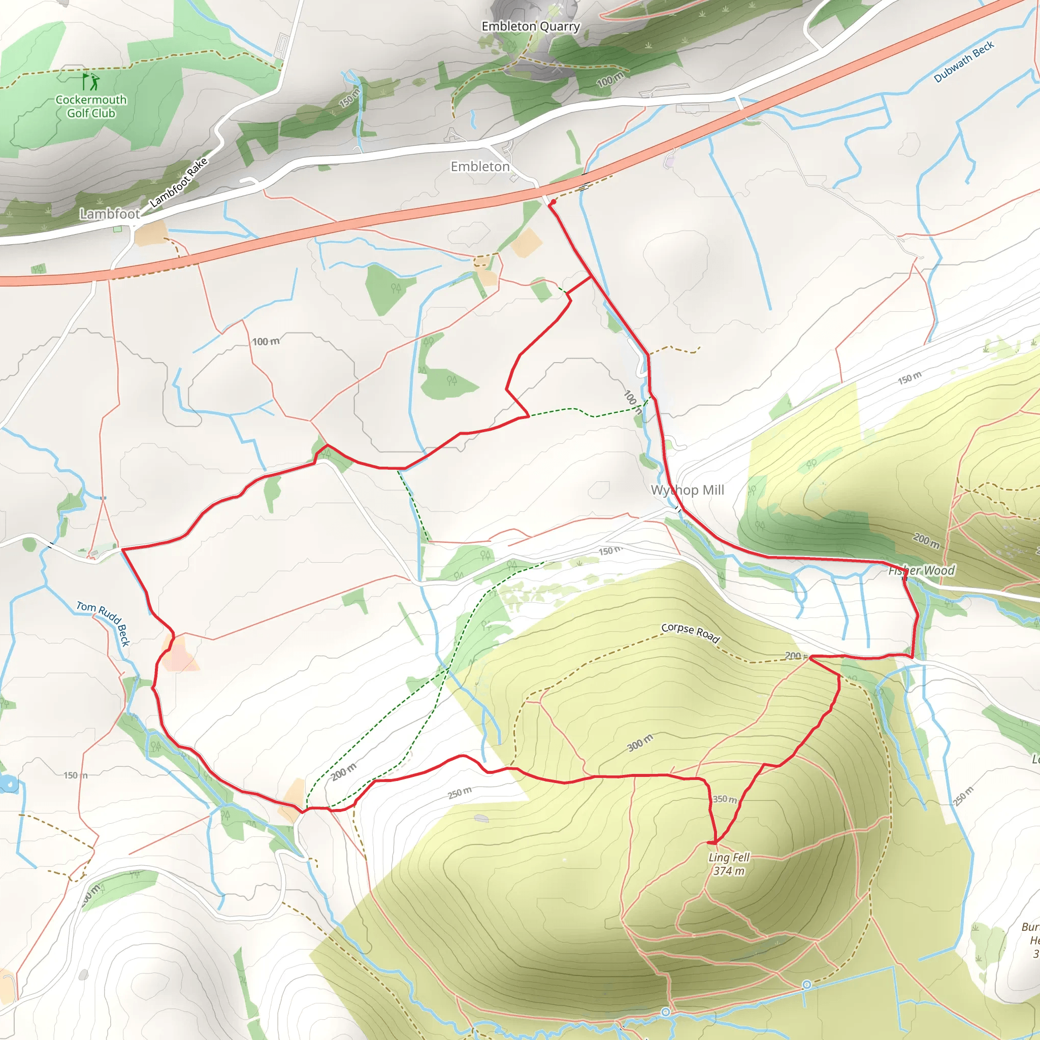 Hike from Embleton to Ling Fell circular mobile static map