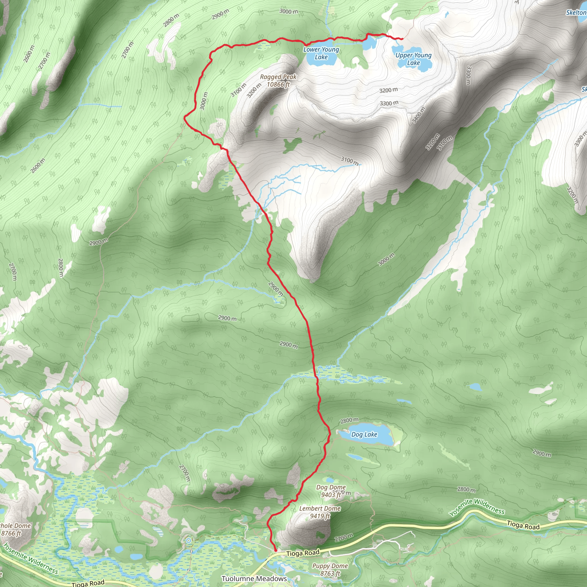 Young Lakes via Dog Lake Trail mobile static map