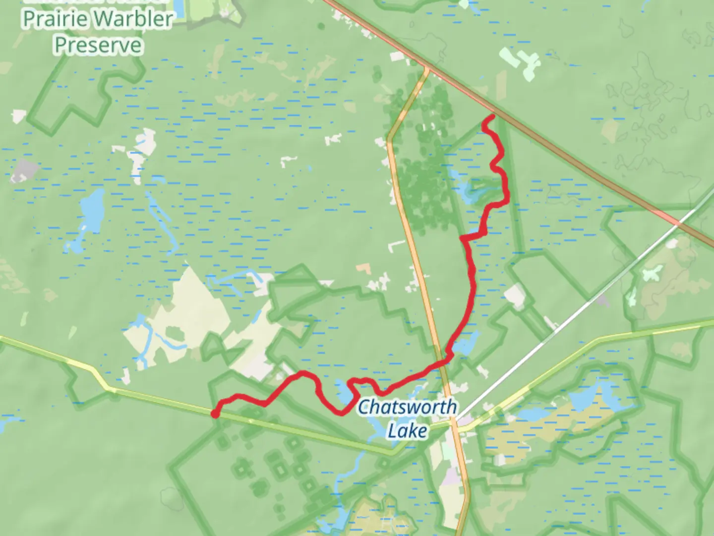 An image depicting the trail Batona Trail Out and Back and its surrounding area.