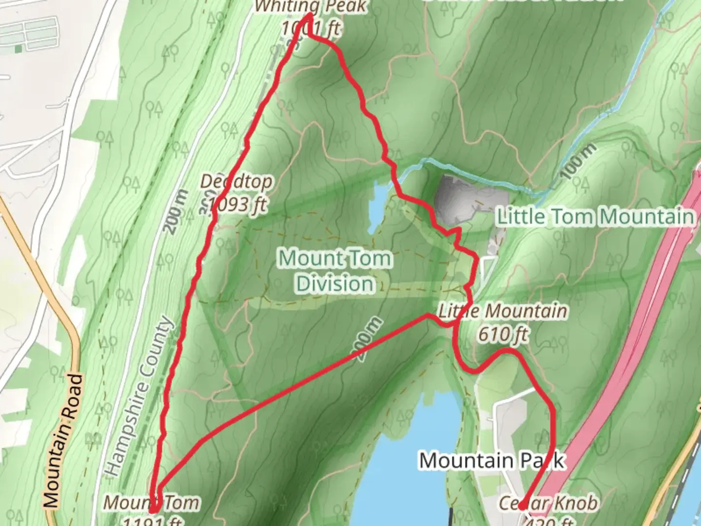 An image depicting the trail Little Mountain, Whiting Peak, Deadtop and Mount Tom Loop and its surrounding area.