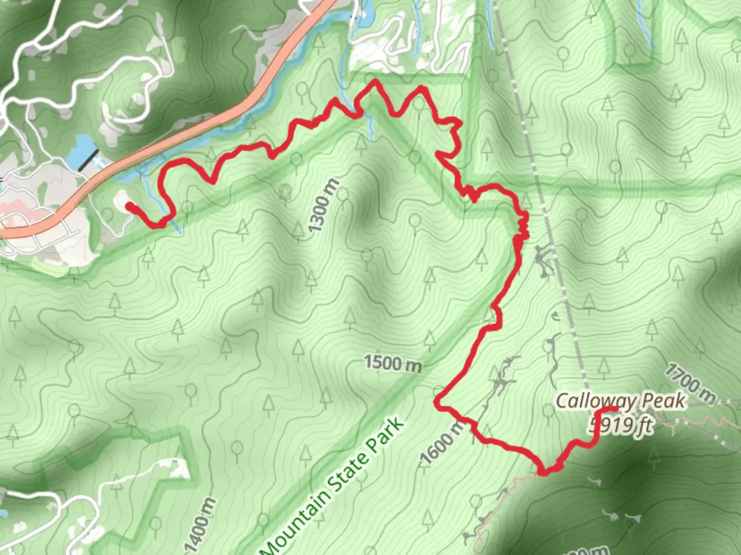 An image depicting the trail Calloway Peak via Profile Trail and its surrounding area.