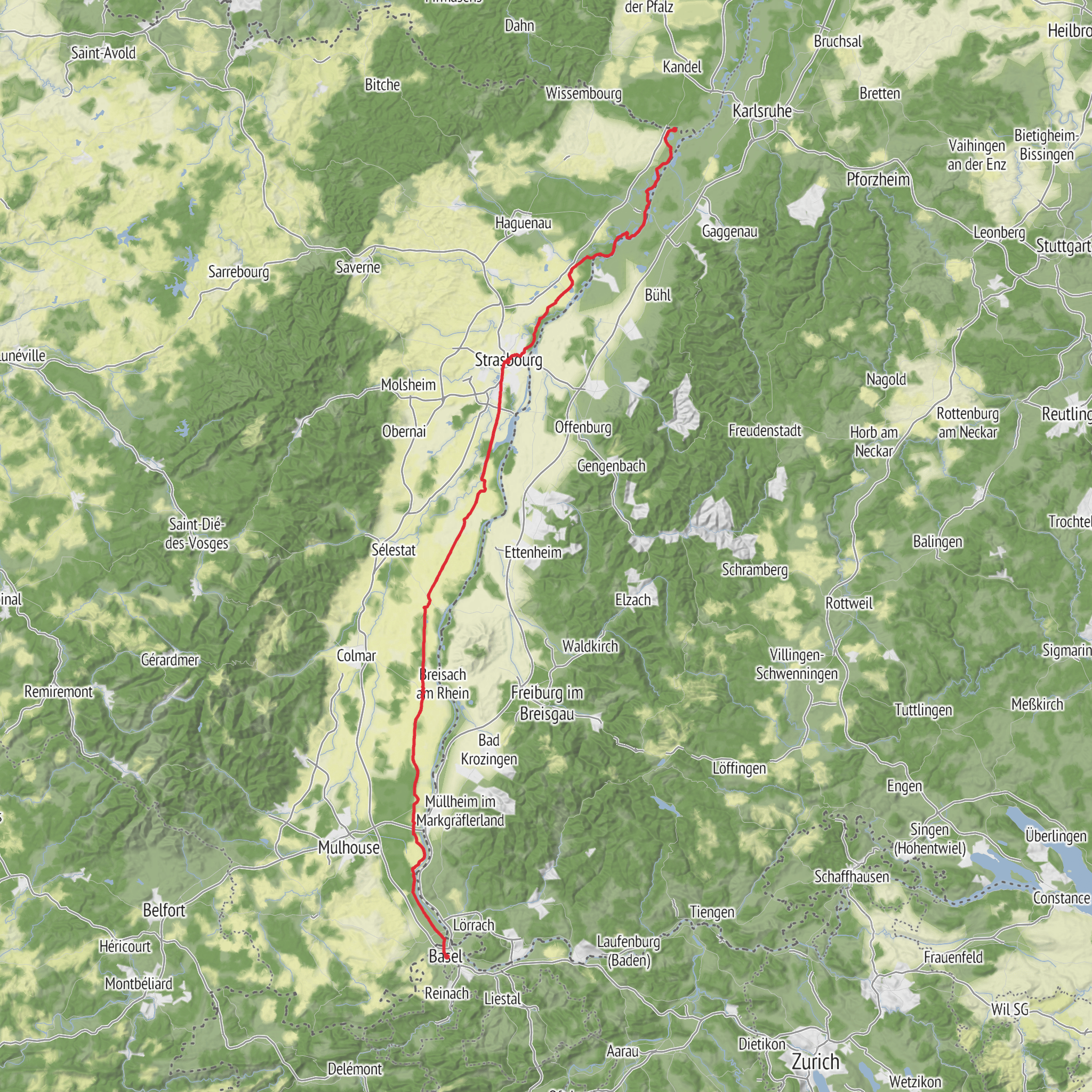 The Columban Way in France - Section 4 from Lauterbourg to Basel mobile static map