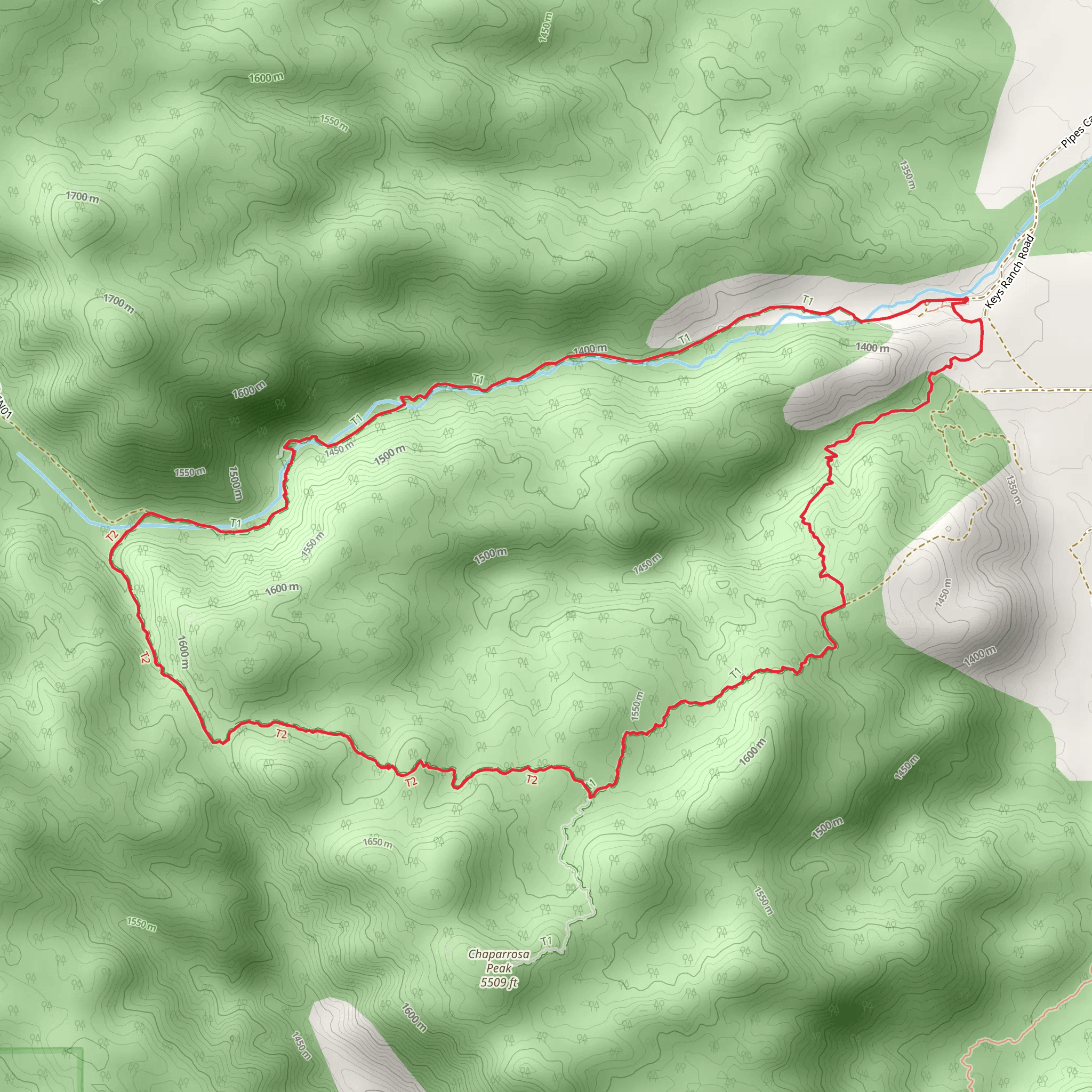 Pipes Canyon and Indian Springs Loop Trail mobile static map