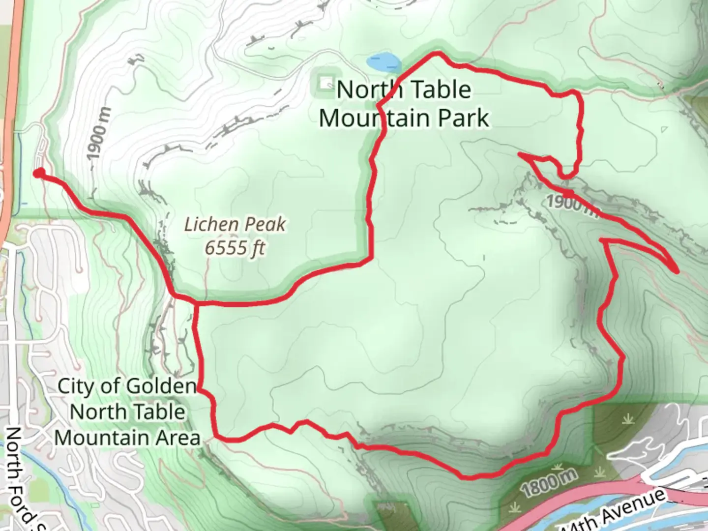 An image depicting the trail North Table Loop Trail and Tilting Mesa Trail and its surrounding area.