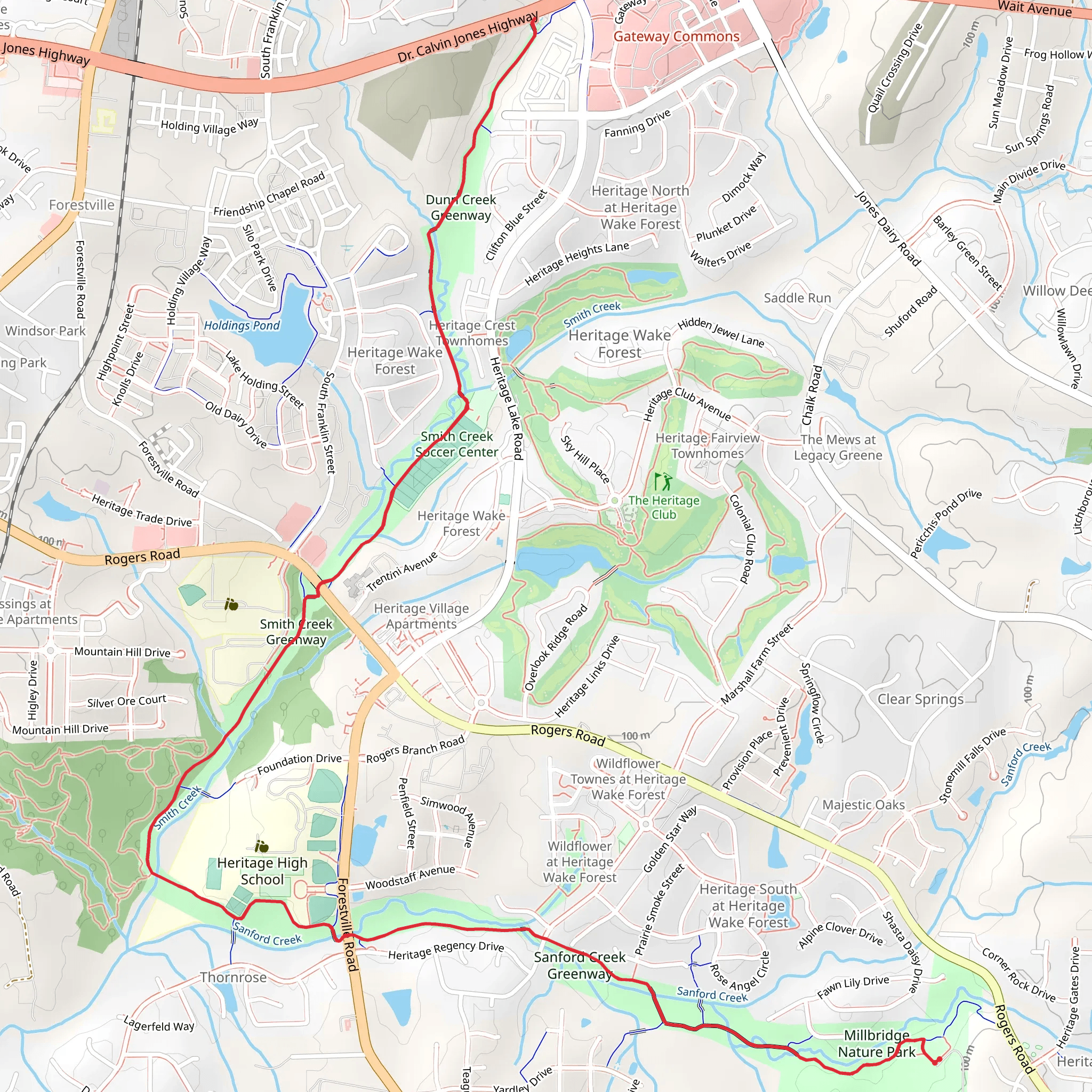 Sanford Creek and Dunn Creek Greenway mobile static map