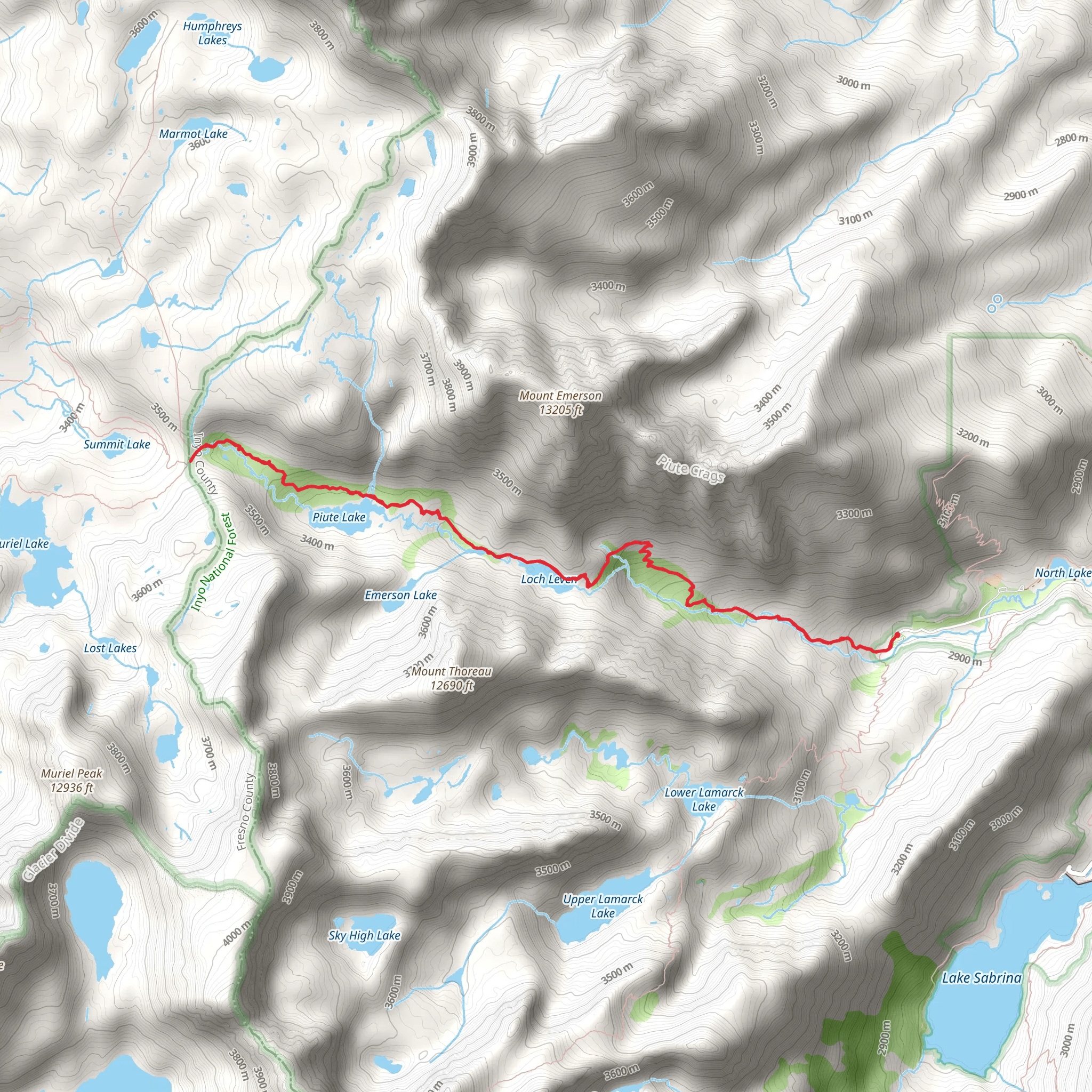 Piute Pass Trail mobile static map