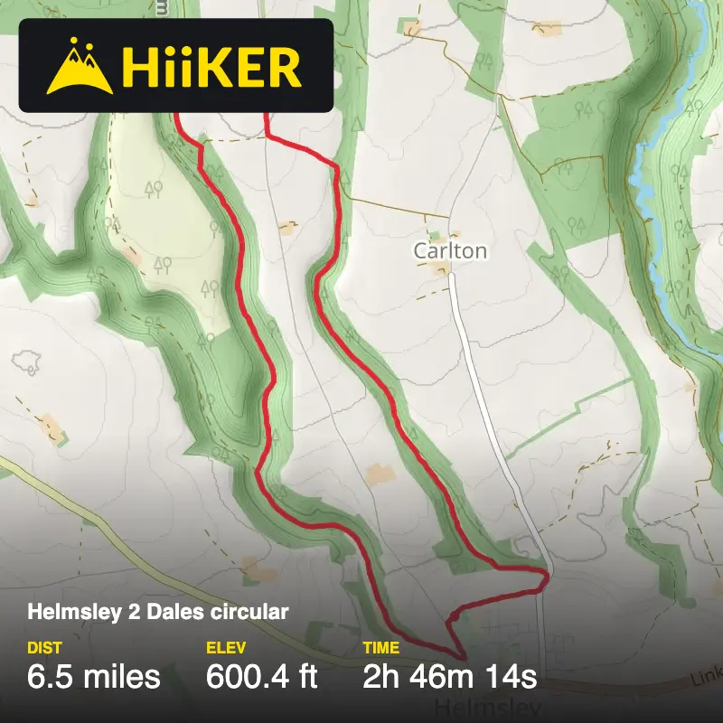 A map preview of the recording Helmsley 2 Dales circular.