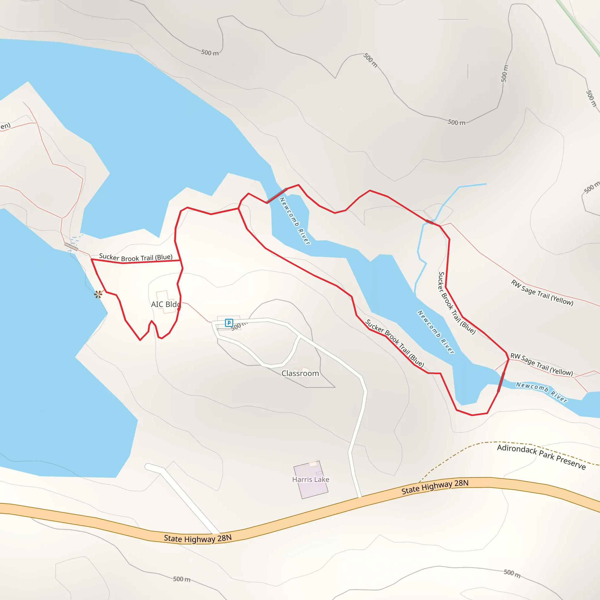 Newcomb River via Sucker Brook Trail - Blue mobile static map