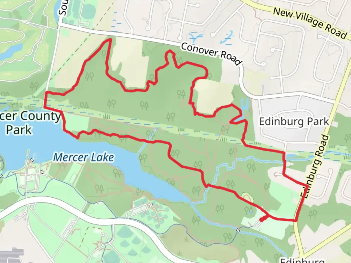 An image depicting the trail Assunpink Creek and Bridegroom Run Loop and its surrounding area.