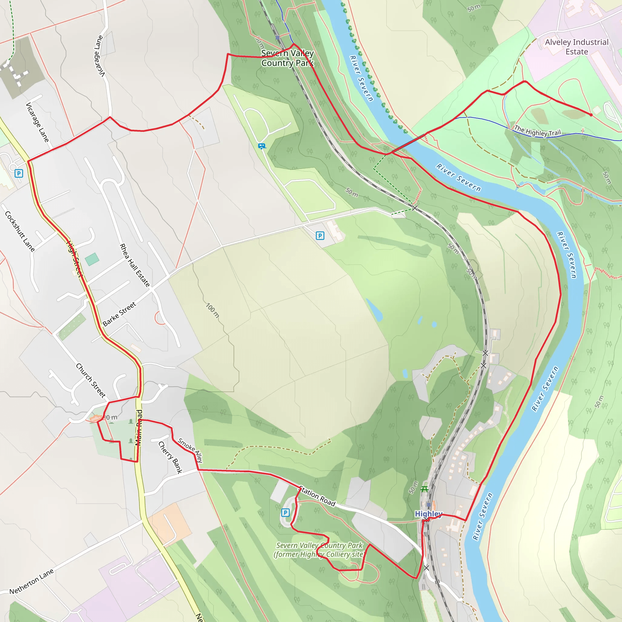 Severn Valley Country Park via The Highley Trail mobile static map