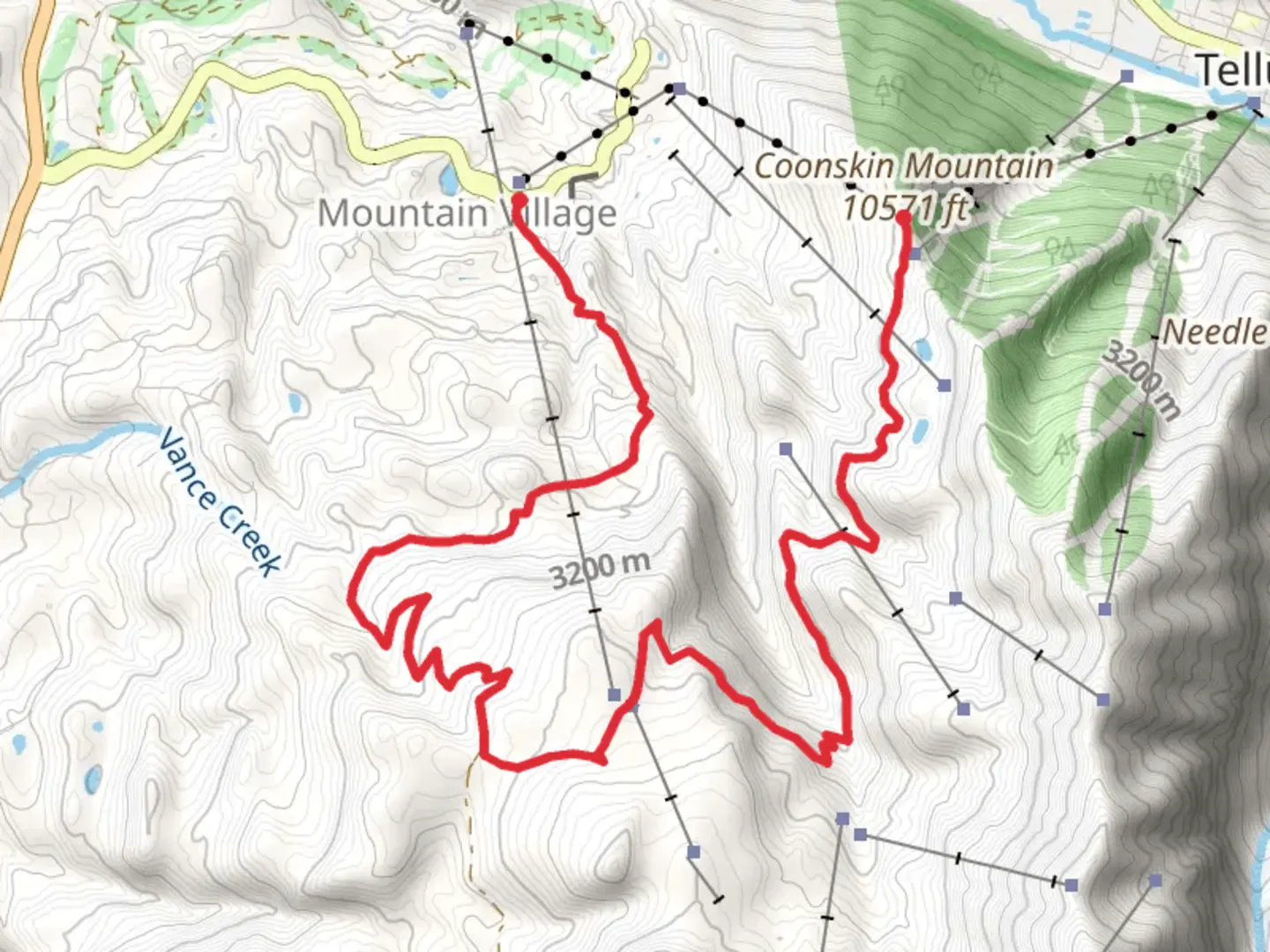 An image depicting the trail Coonskin Mountain and Prospect and its surrounding area.