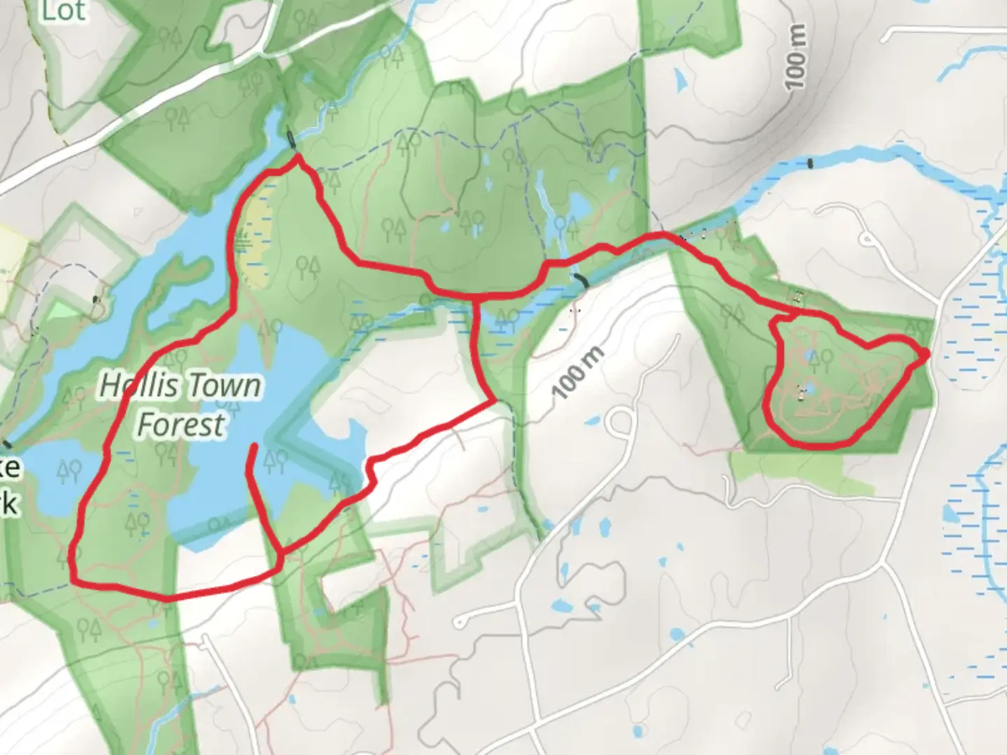 An image depicting the trail Parker Pond and Muddy Brook via Wind Mill Hill and its surrounding area.