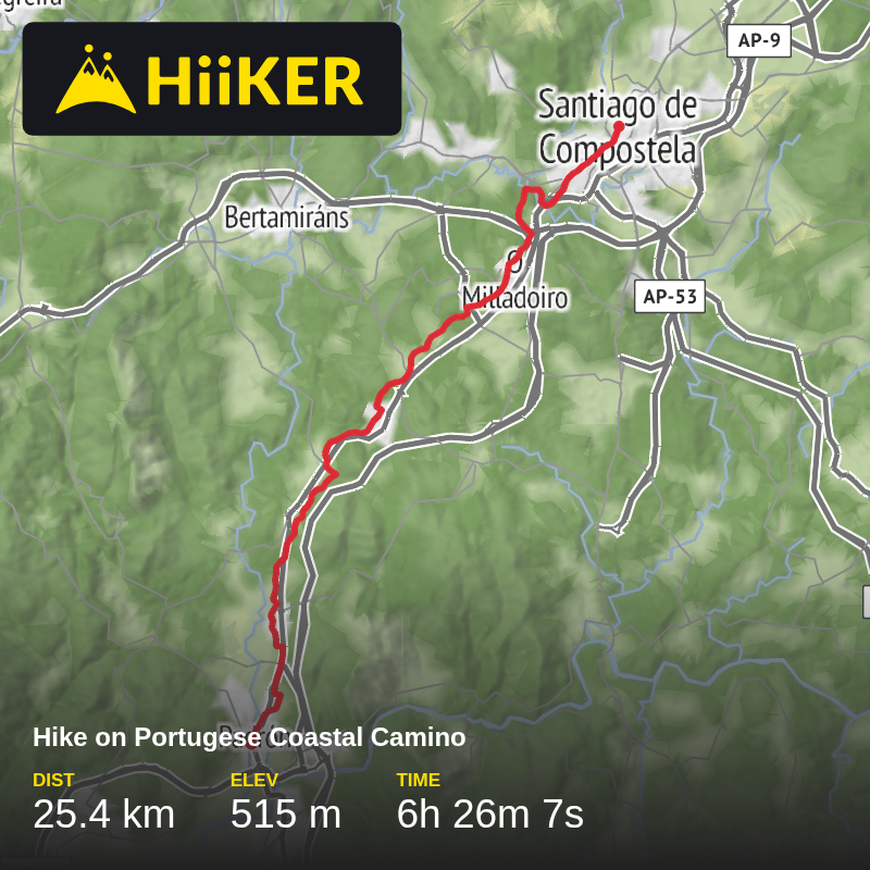 A map preview of the recording Hike on Portugese Coastal Camino.