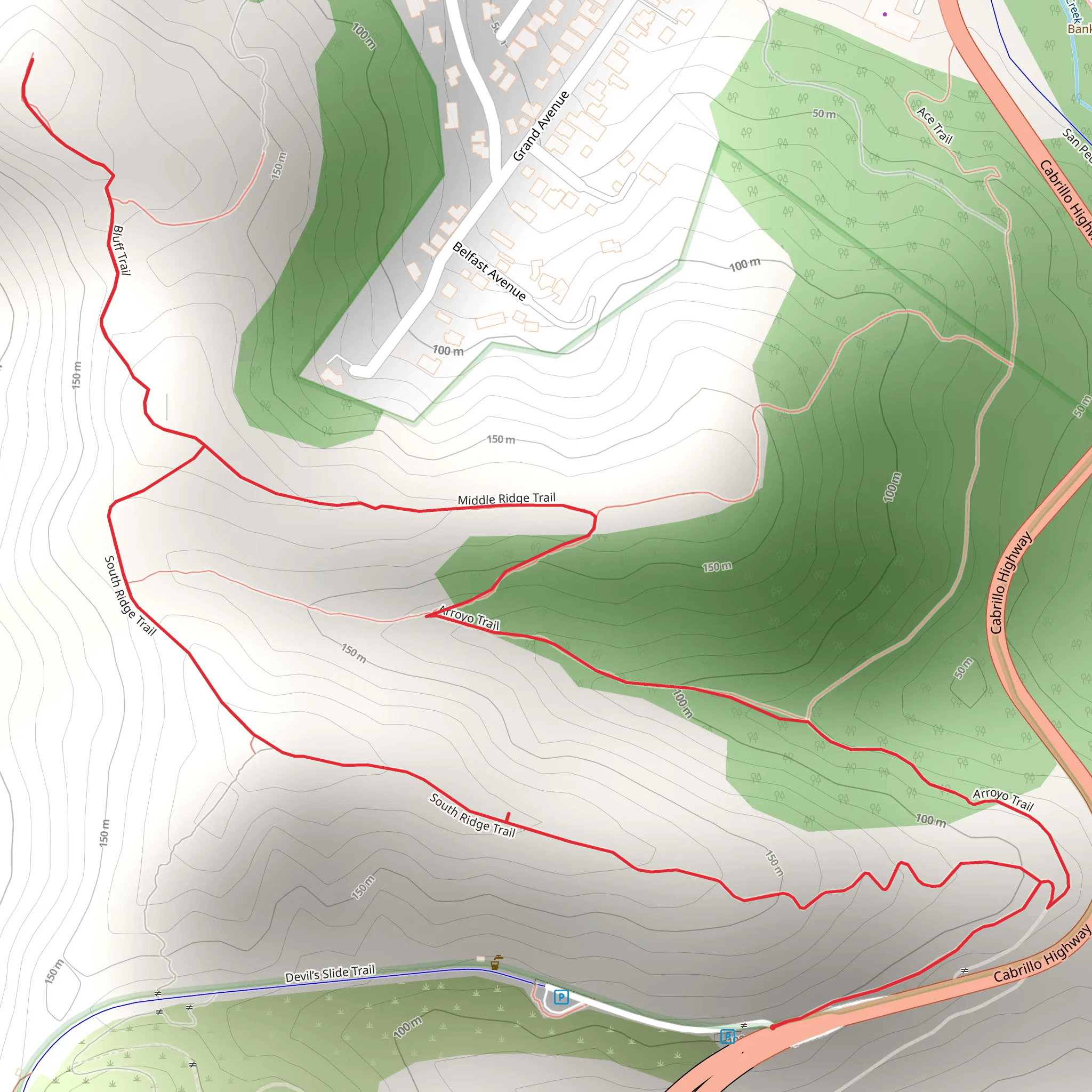 Arroyo, Bluff and South Ridge Loop Trail mobile static map
