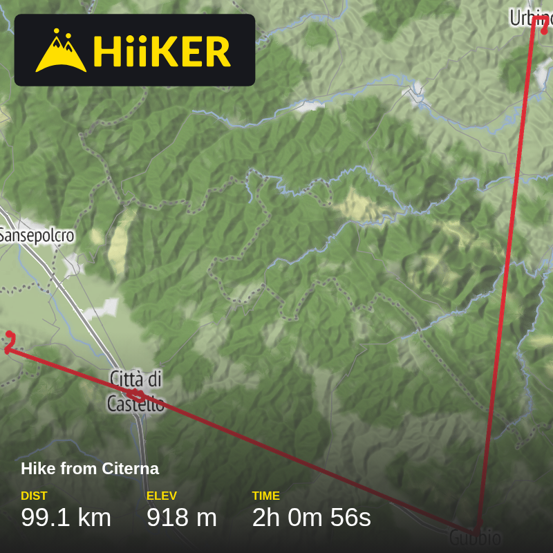 A map preview of the recording Hike from Citerna.