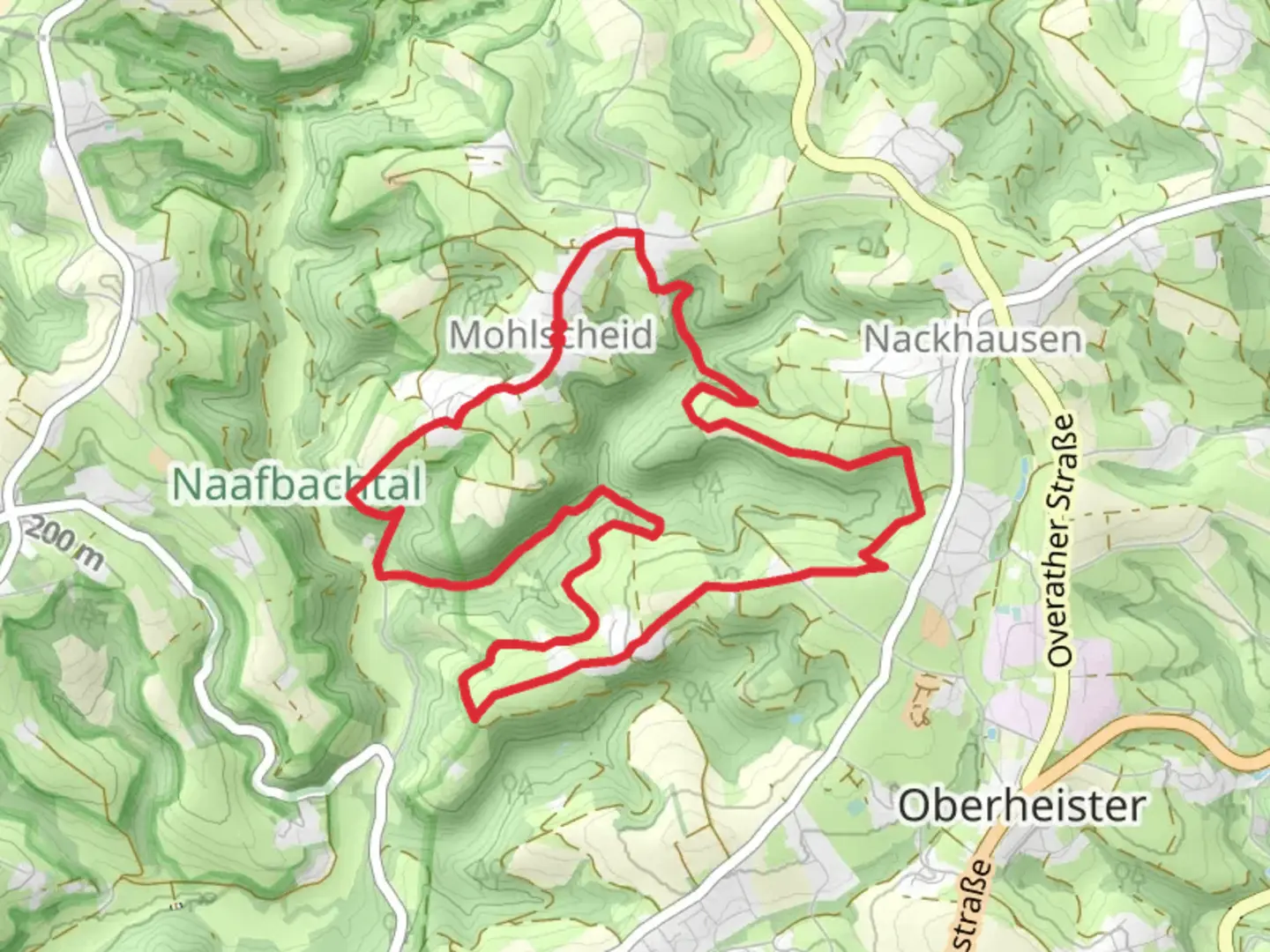 An image depicting the trail Kraeuterweg and Ohlig Loop and its surrounding area.