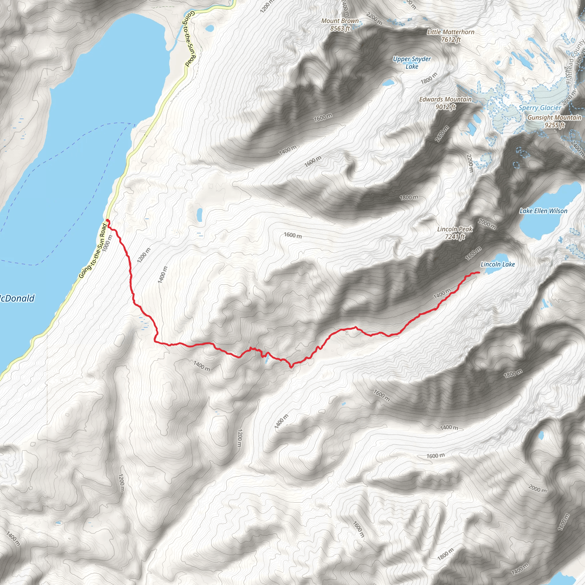 Lincoln Lake from Lake McDonald mobile static map