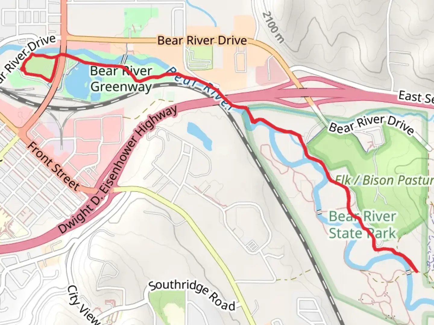 An image depicting the trail Bear River Greenway and its surrounding area.