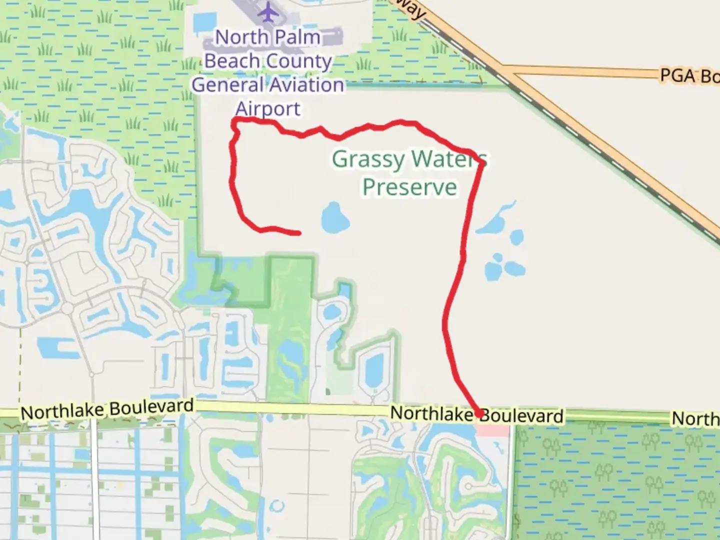 An image depicting the trail Northlake Boulevard Out and Back and its surrounding area.