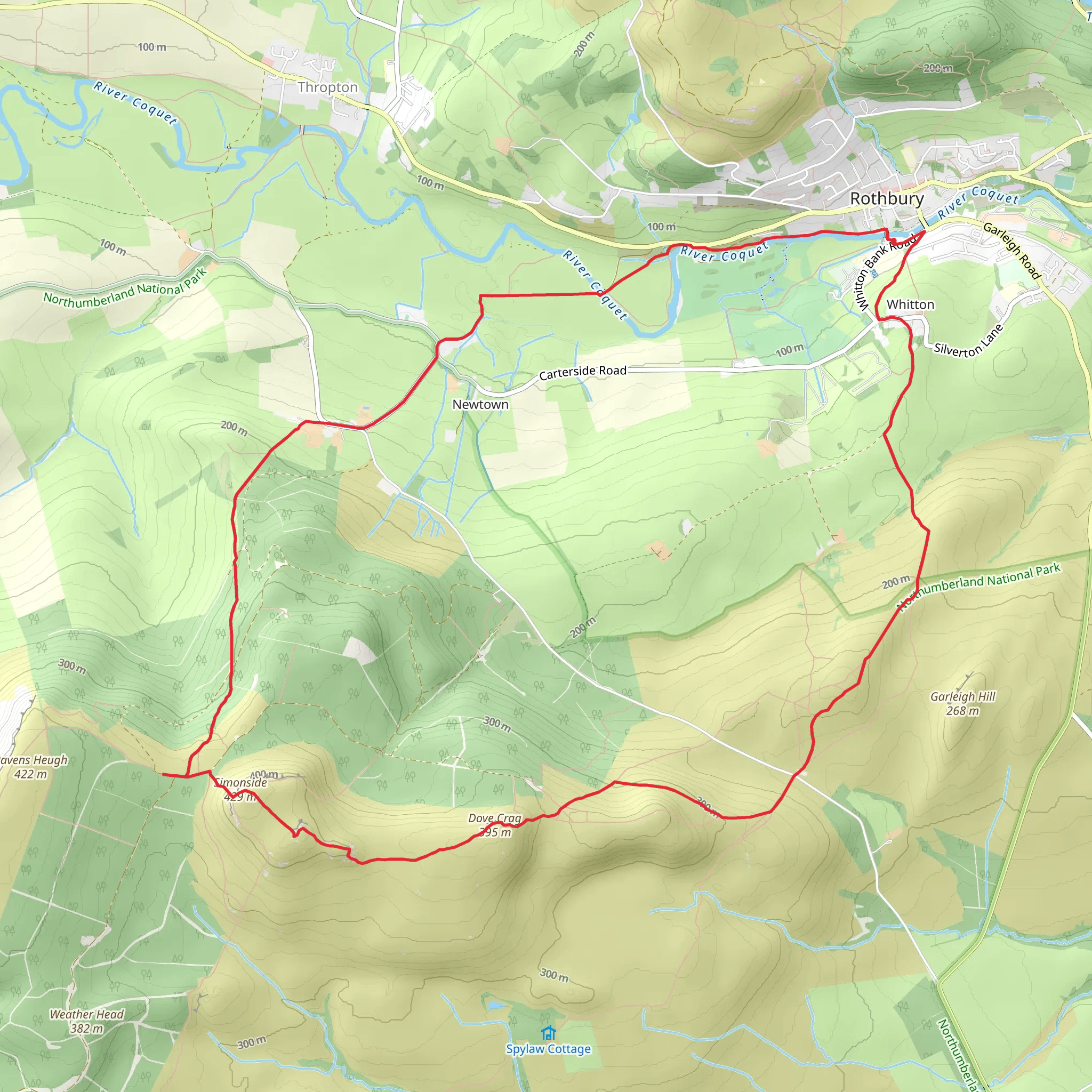 Hike from Rothbury to simonside mobile static map