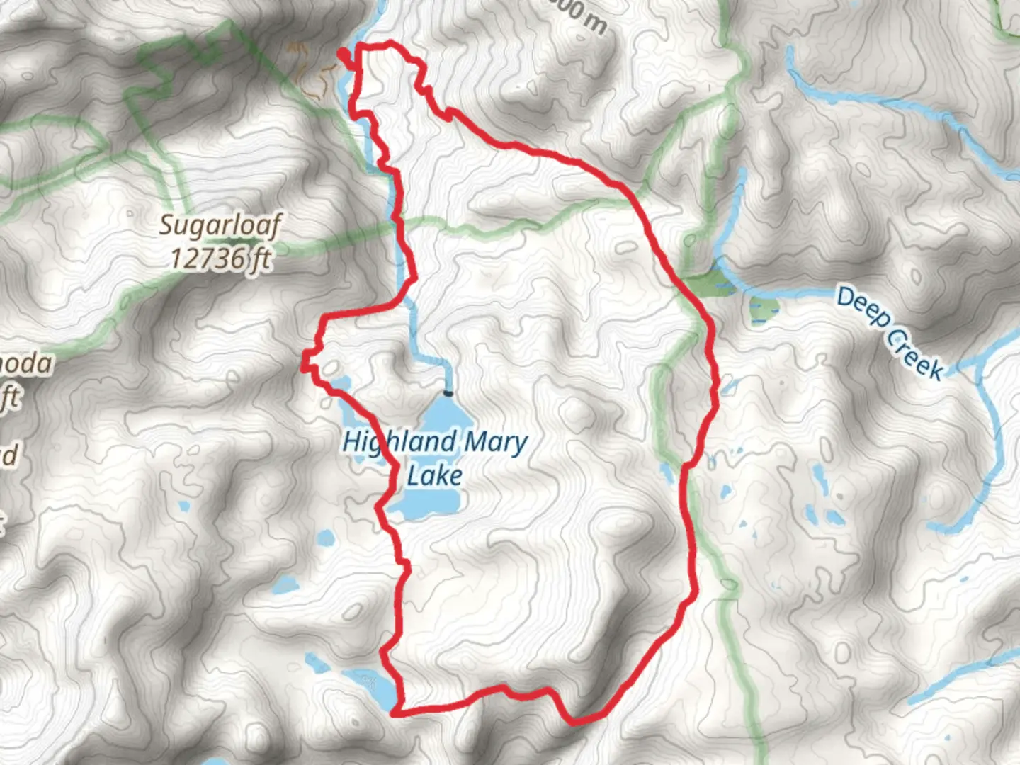 An image depicting the trail Cunningham Gulch Trail and Highland Mary Trail Loop and its surrounding area.