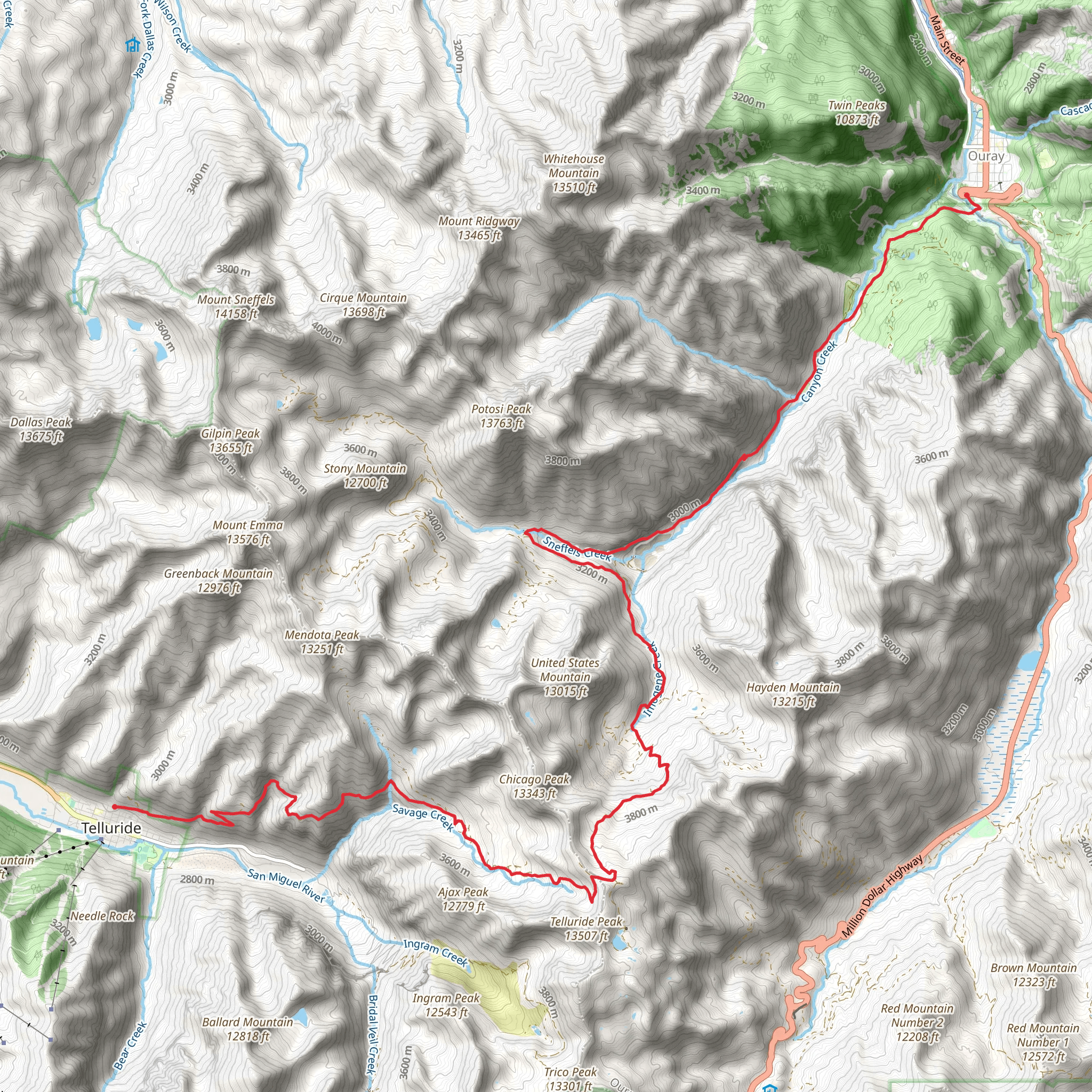 Telluride to Ouray mobile static map