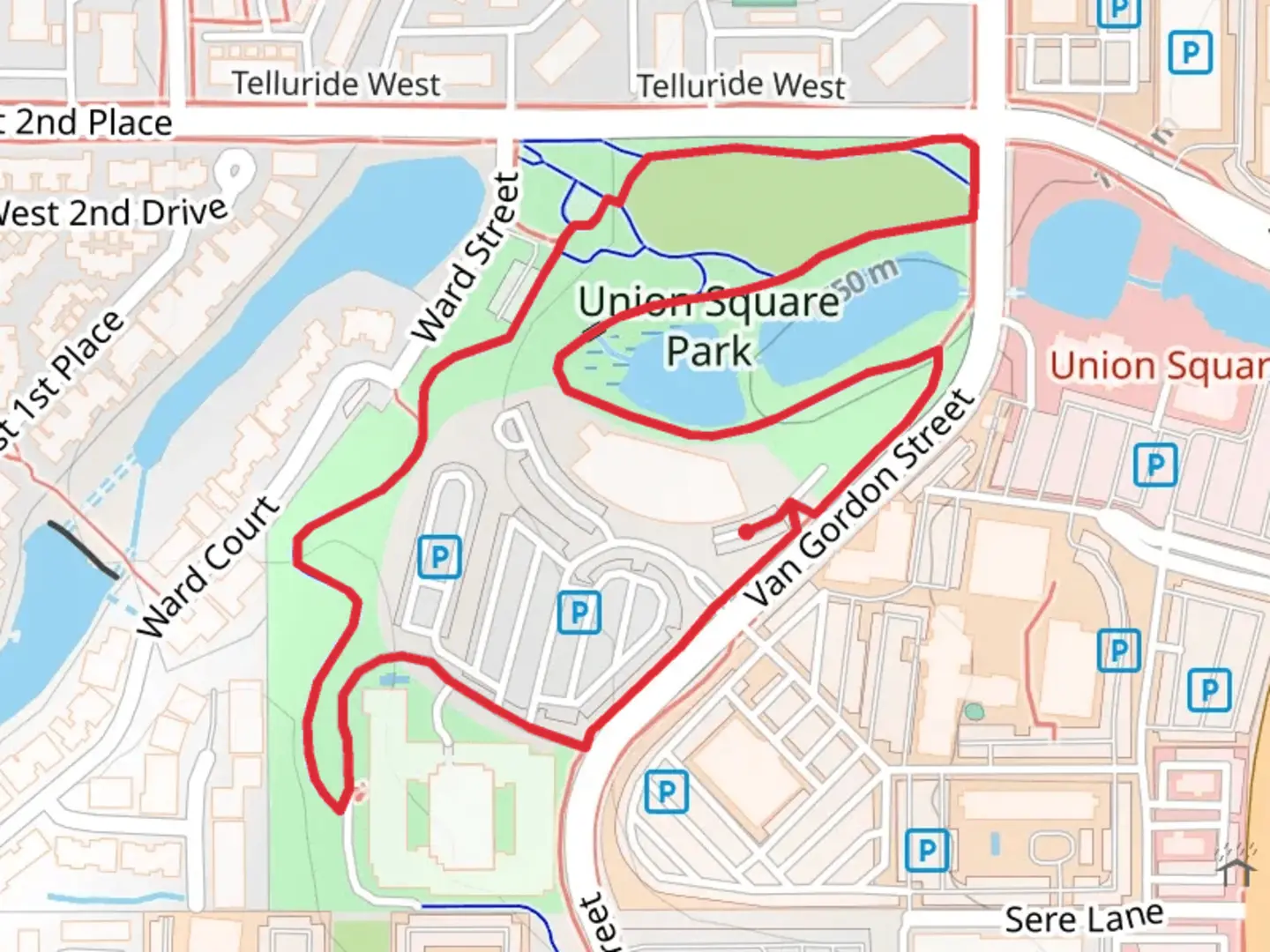 An image depicting the trail Union Square Park Loop and its surrounding area.