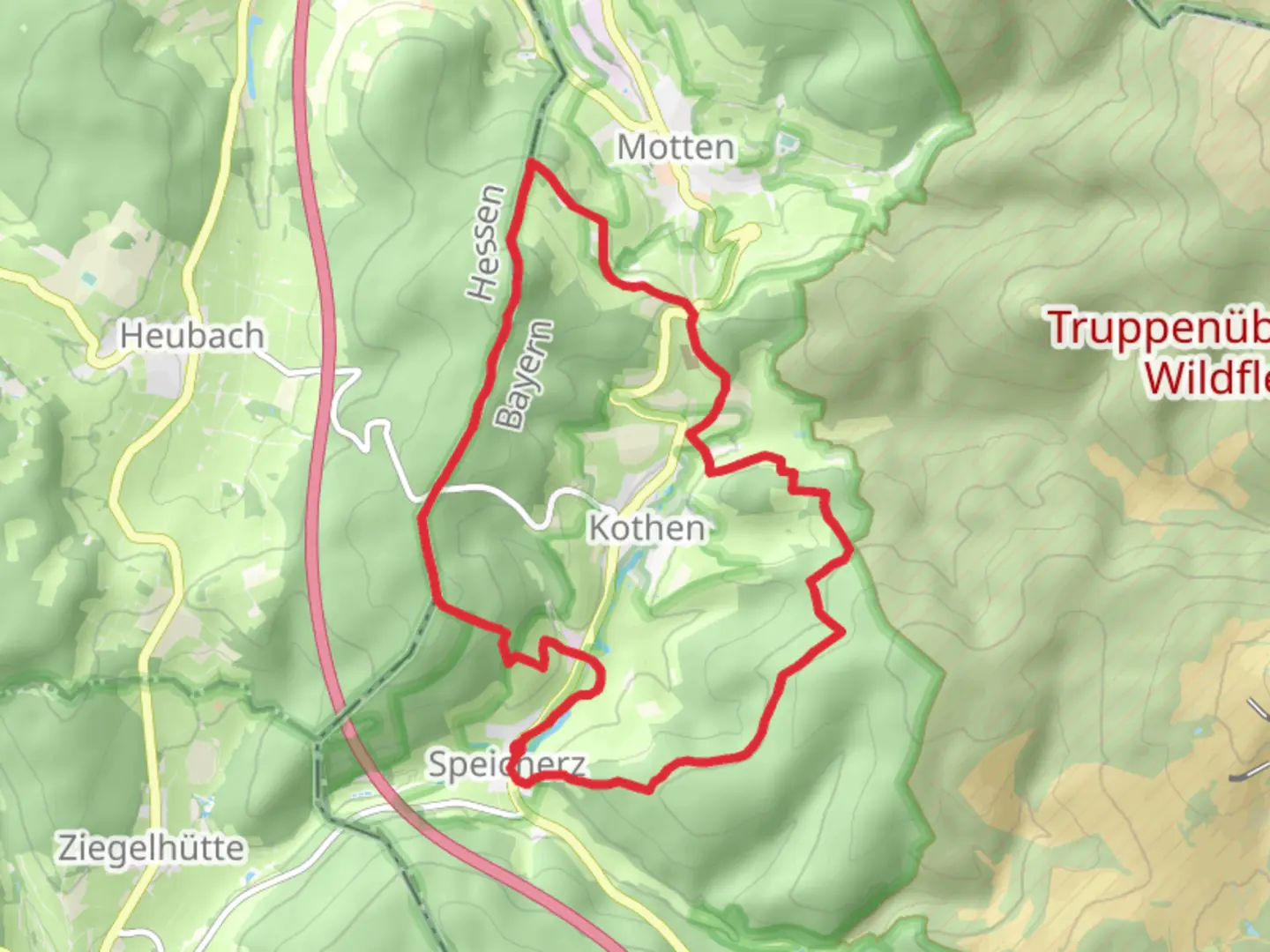 An image depicting the trail Speicherz Loop via Grobe Haube and its surrounding area.