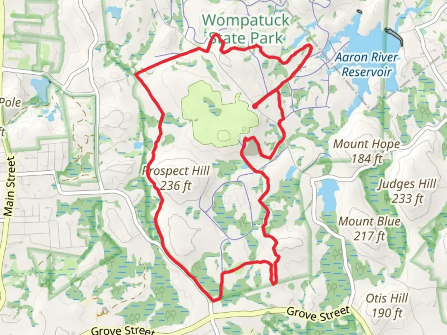 An image depicting the trail Loop around Union Street and Prospect Hill and its surrounding area.