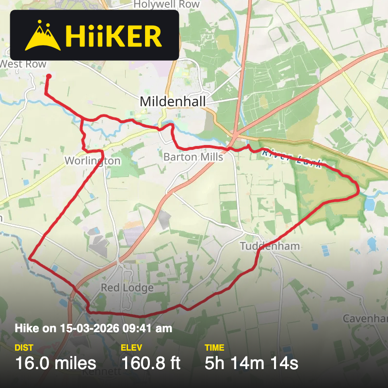 A map preview of the recording Hike on 15-03-2026 09:41 am.