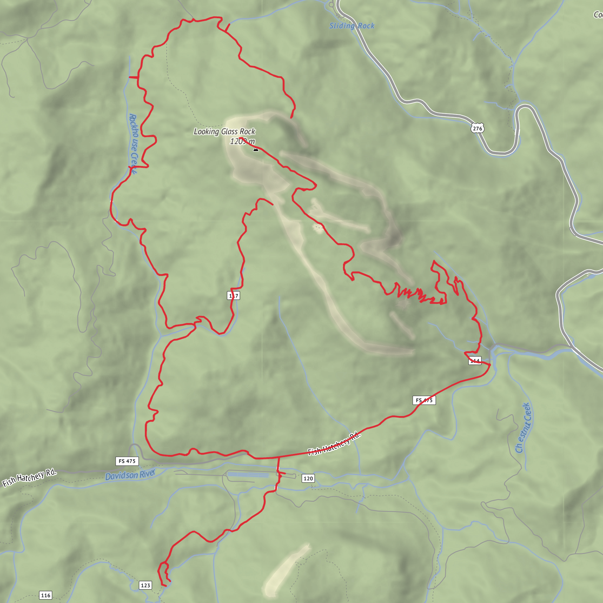 Around the Looking Glass Rock with various Falls views mobile static map