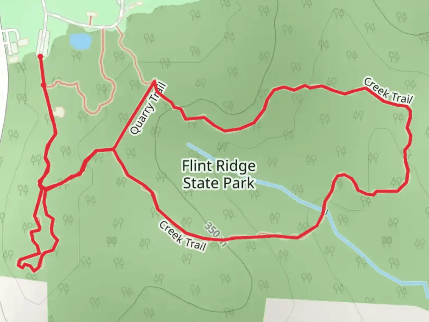 An image depicting the trail Flint Ridge State Park Loop and its surrounding area.