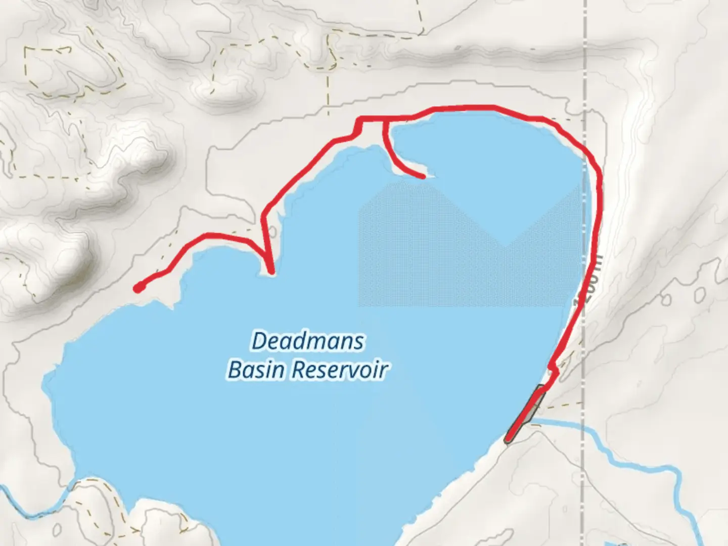 An image depicting the trail Deadmans Basin Reservoir Northern Shore Walk and its surrounding area.