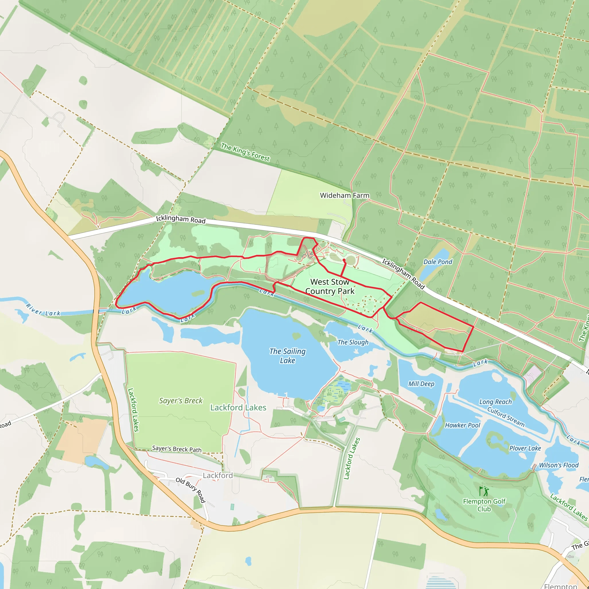 West Stow Country Park Loop mobile static map