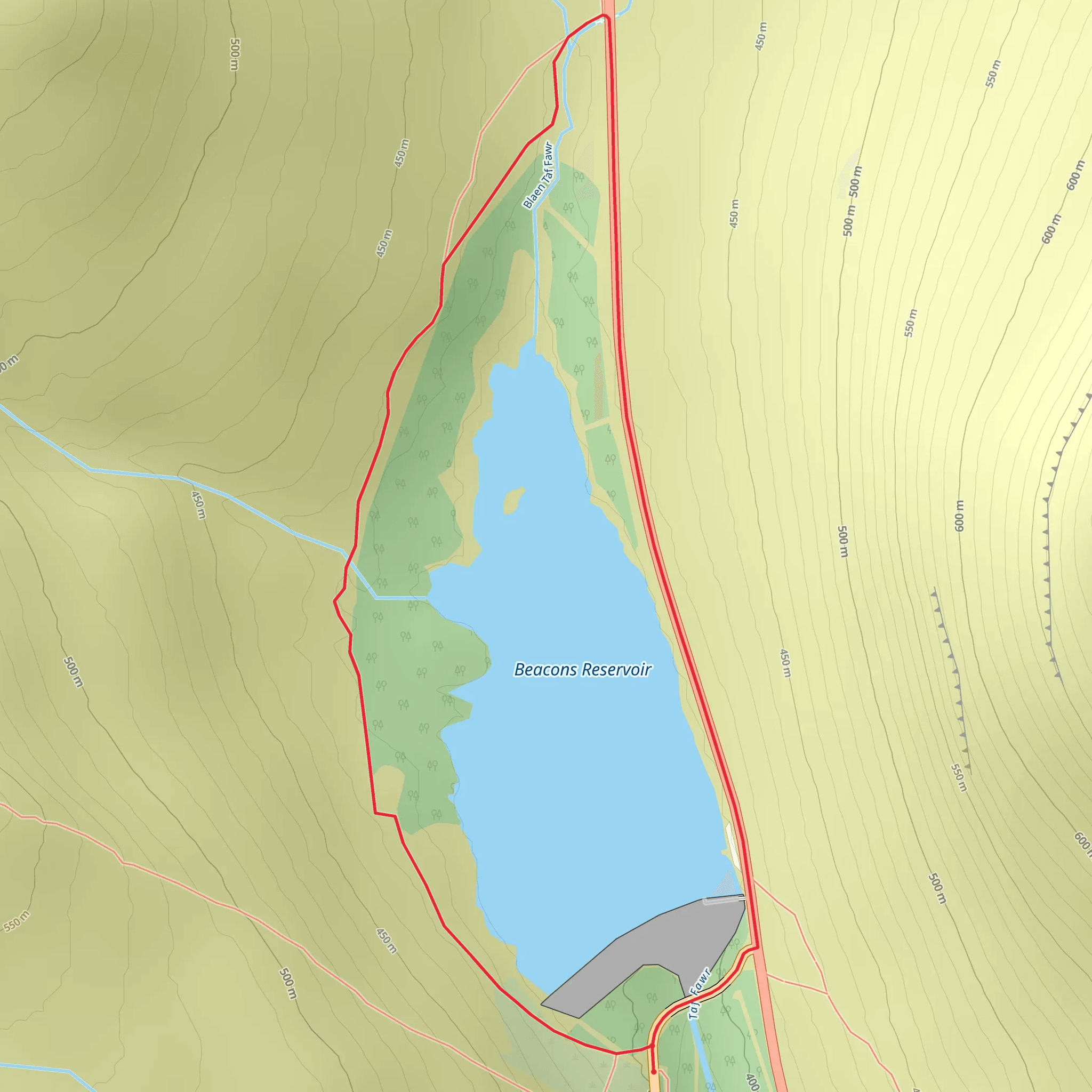 Beacons Reservoir Loop mobile static map