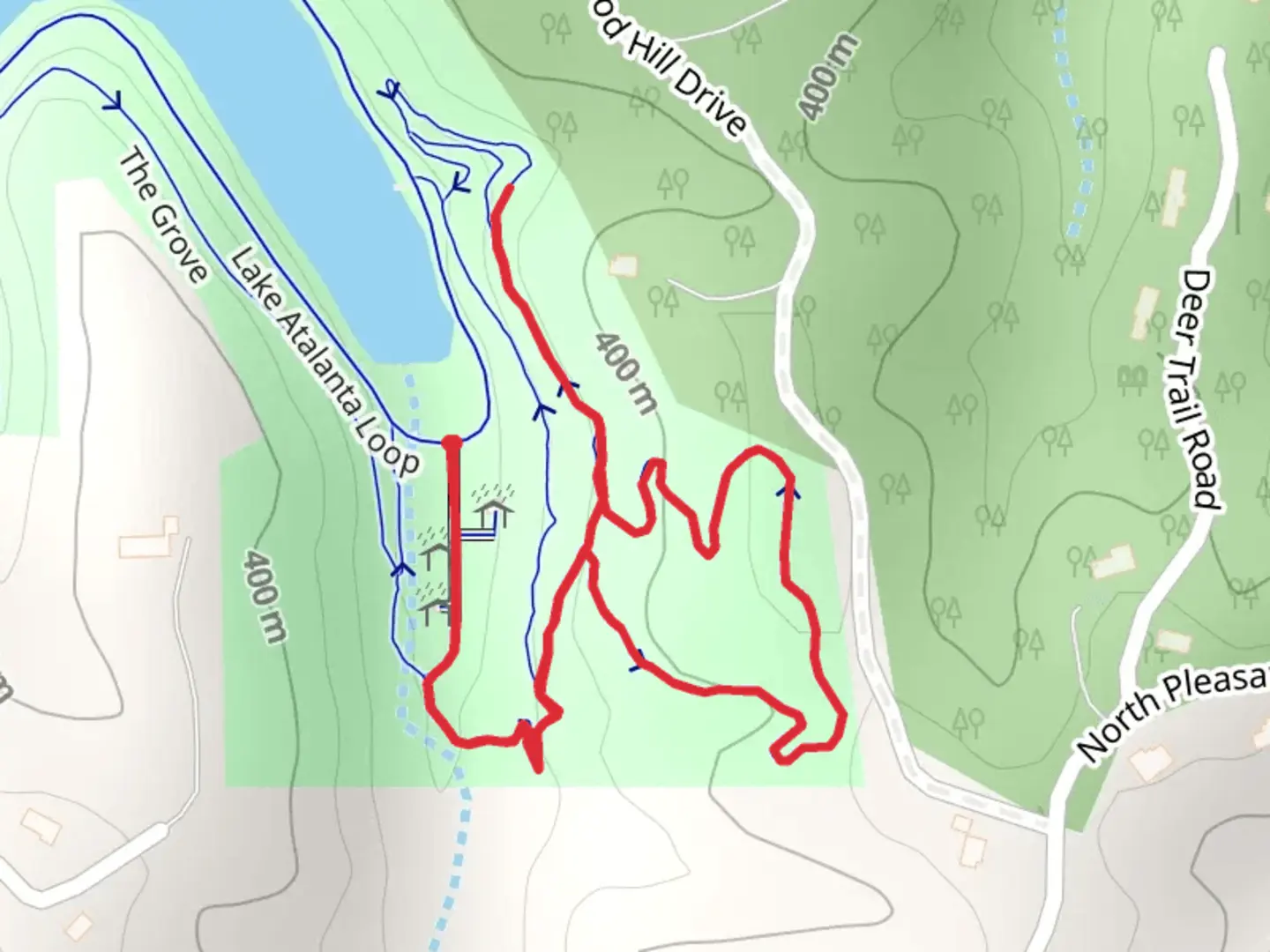An image depicting the trail The Grove Loop and its surrounding area.