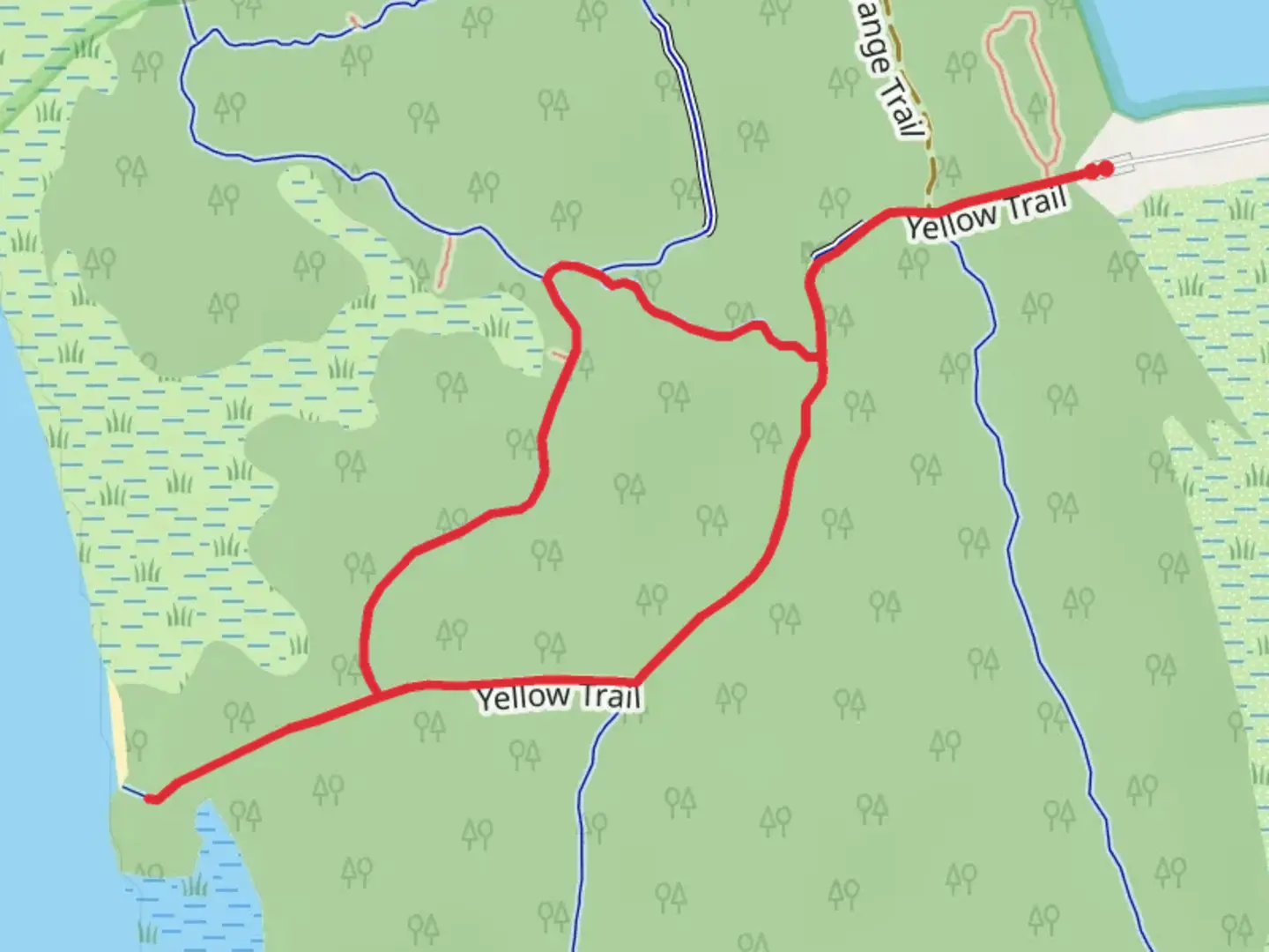 An image depicting the trail Tolomato River Loop via Blue and Orange Trail and its surrounding area.