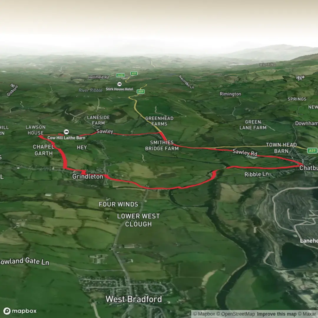 An image depicting the trail Catburn, Grindleton and Sawley Loop and its surrounding area.
