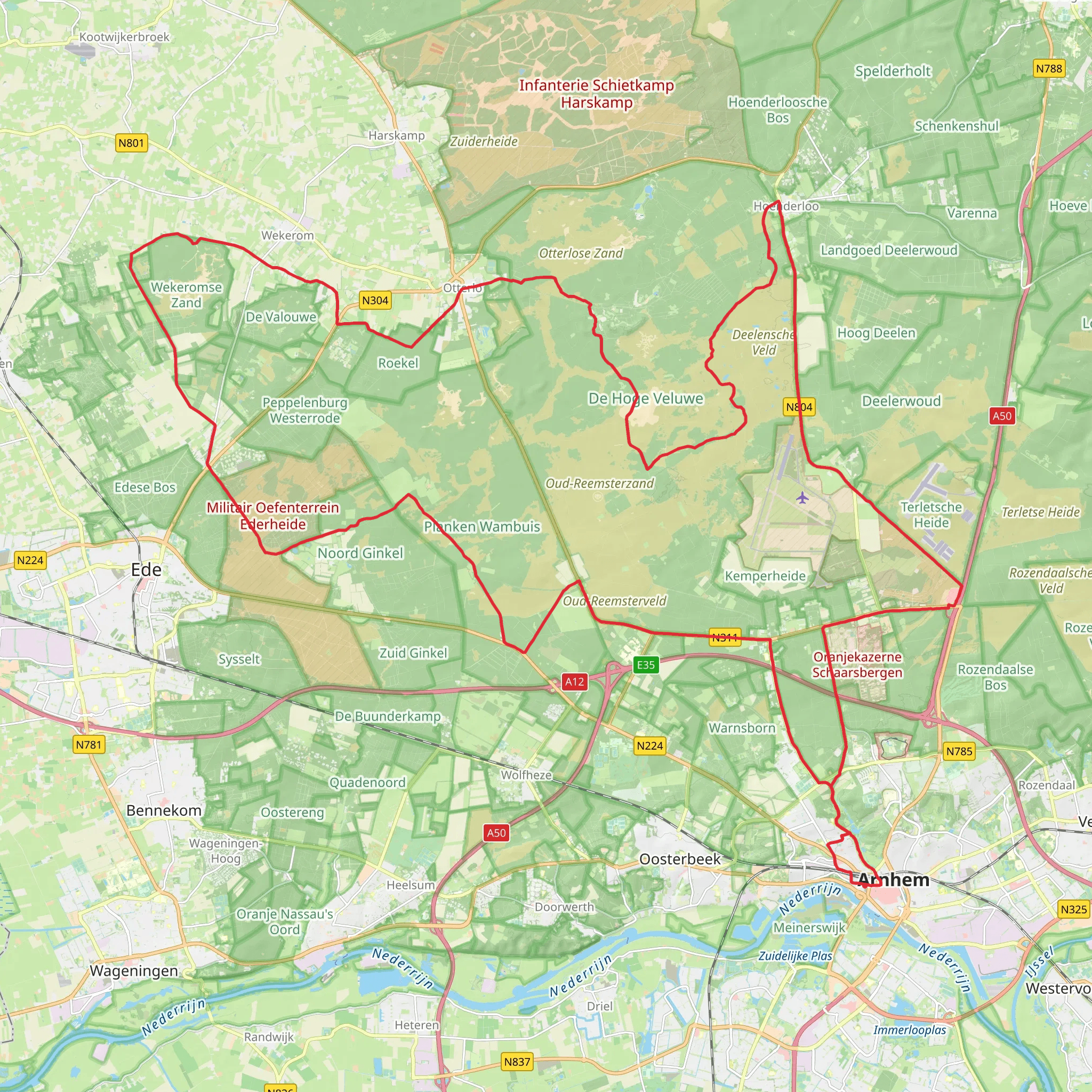 Deelense Veld, Zeven Kolken and Oud Reemsterhei via Roekelse Bosweg and Otterloseweg mobile static map