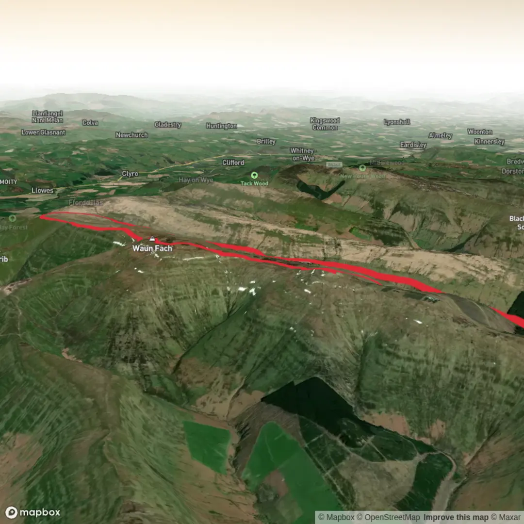 An image depicting the trail Mynydd Du forest and its surrounding area.