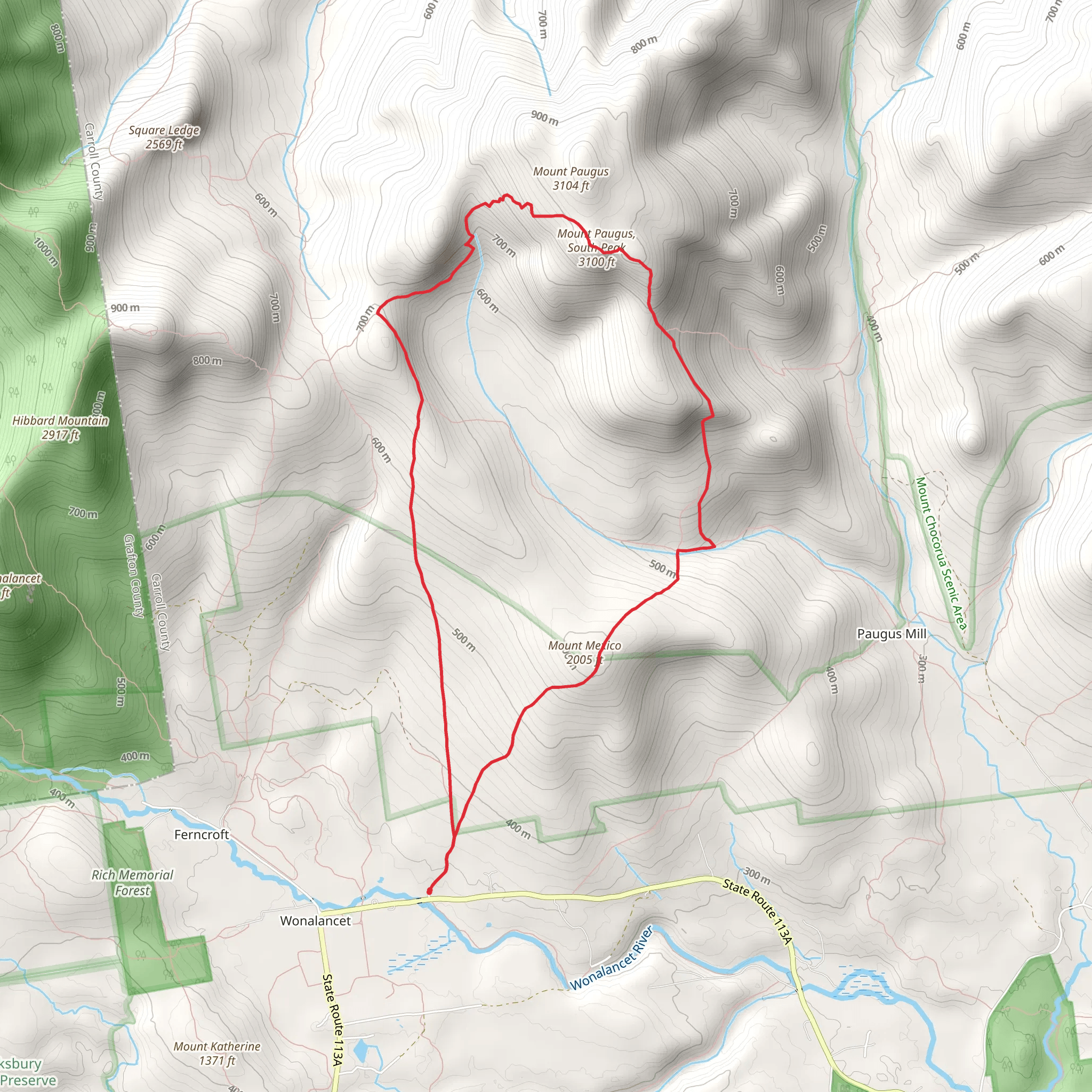 Mount Paugus and Mount Mexico Loop mobile static map