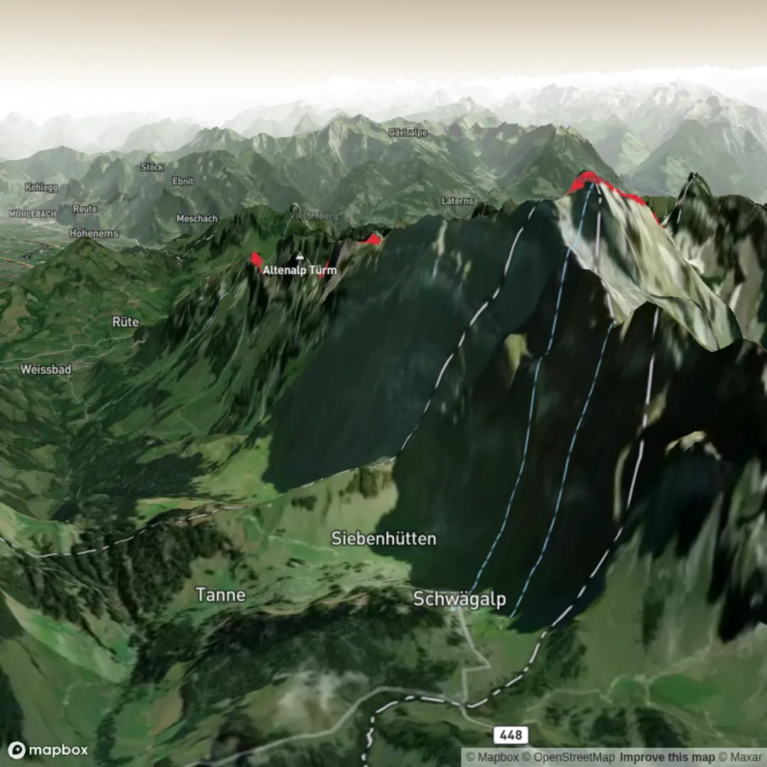An image depicting the trail Hike from Wasserauen via Santis and Seealpsee and its surrounding area.