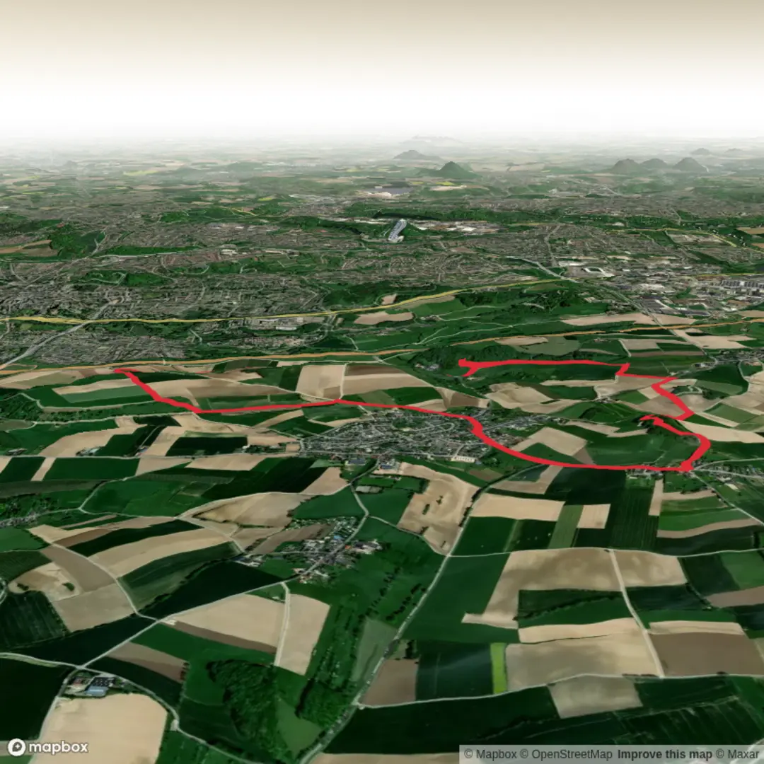 An image depicting the trail Klein Weegske and Putberg and Vrouwenheide via Achteromkijk Route and Voerendaal Kalkoven Route and its surrounding area.