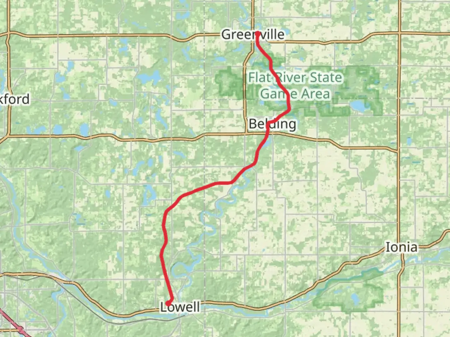 An image depicting the trail Fred Meijer Flat River Valley Rail Trail - Jackson's Landing and its surrounding area.