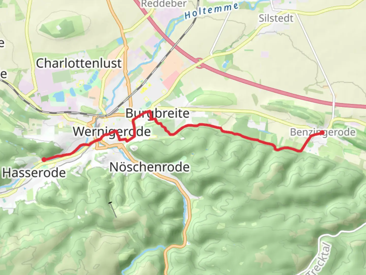 An image depicting the trail Himmelpforte to Benzingerode via Maekerstieg and its surrounding area.