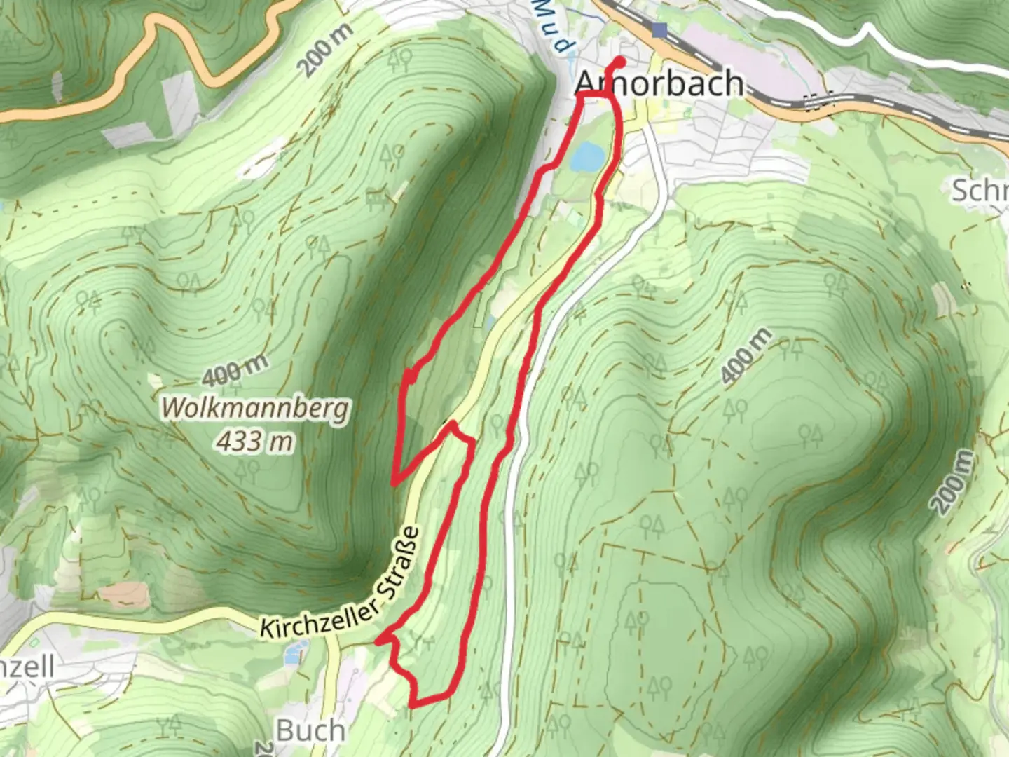 An image depicting the trail Rundwanderweg Amorbach 7 and its surrounding area.