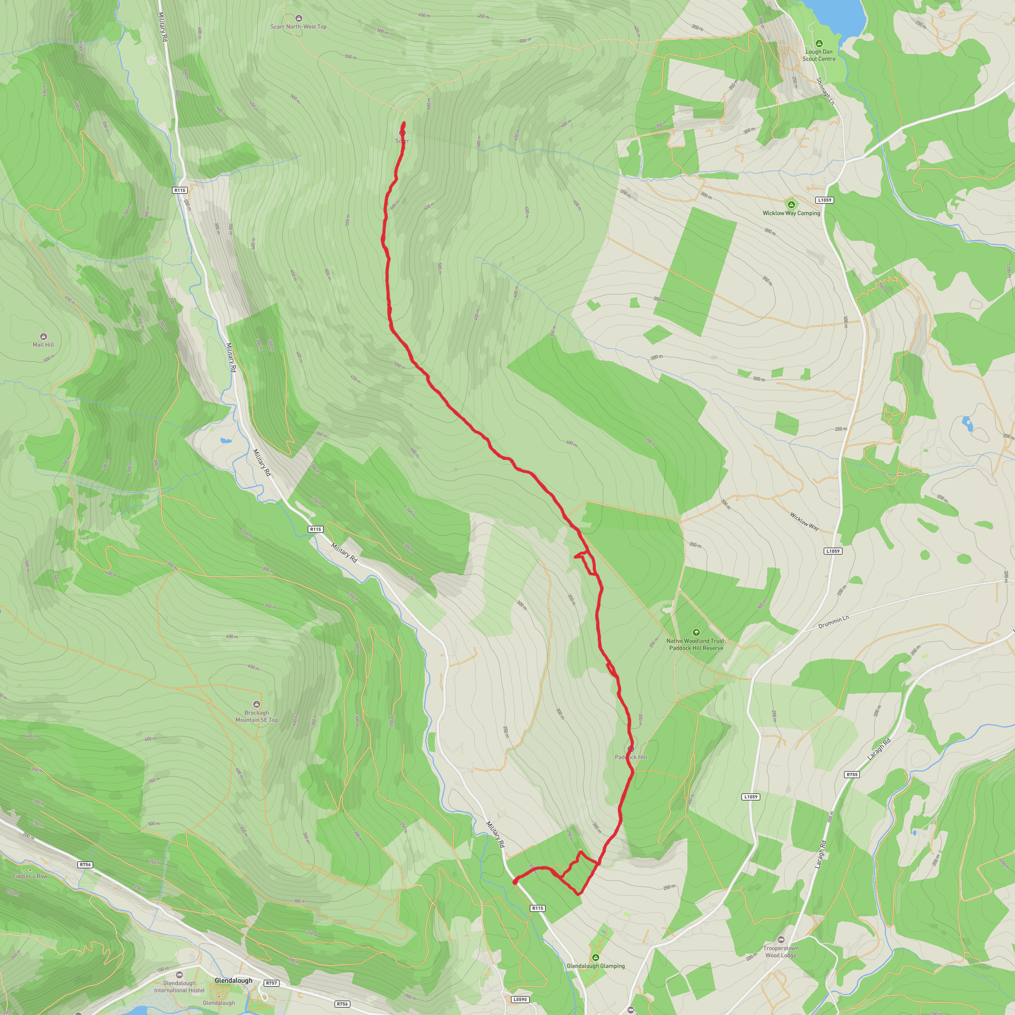 Laragh Military Road to Scarr mobile static map